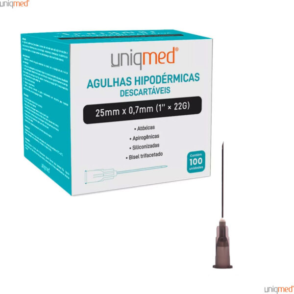 Kit 100 un Agulha HiPodérmica Descartável 25x0,7 22g Uniqmed - Imagem 3