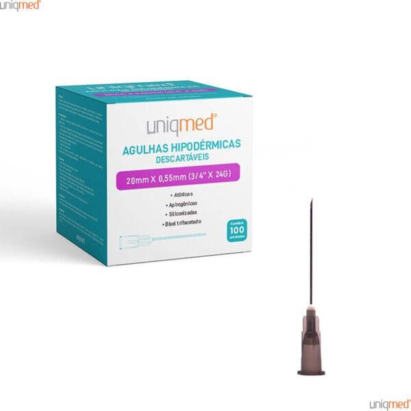 Kit100 un Agulha HiPodérmica Descartável 20x0,55 24g Uniqmed - Imagem 3