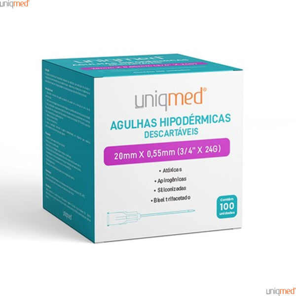 Kit100 un Agulha HiPodérmica Descartável 20x0,55 24g Uniqmed